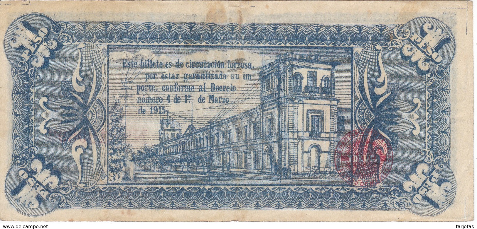 BILLETE DE MEXICO DE 1 PESO DEL LIBRE SOBERANO DEL AÑO 1915   (BANKNOTE) - Mexico