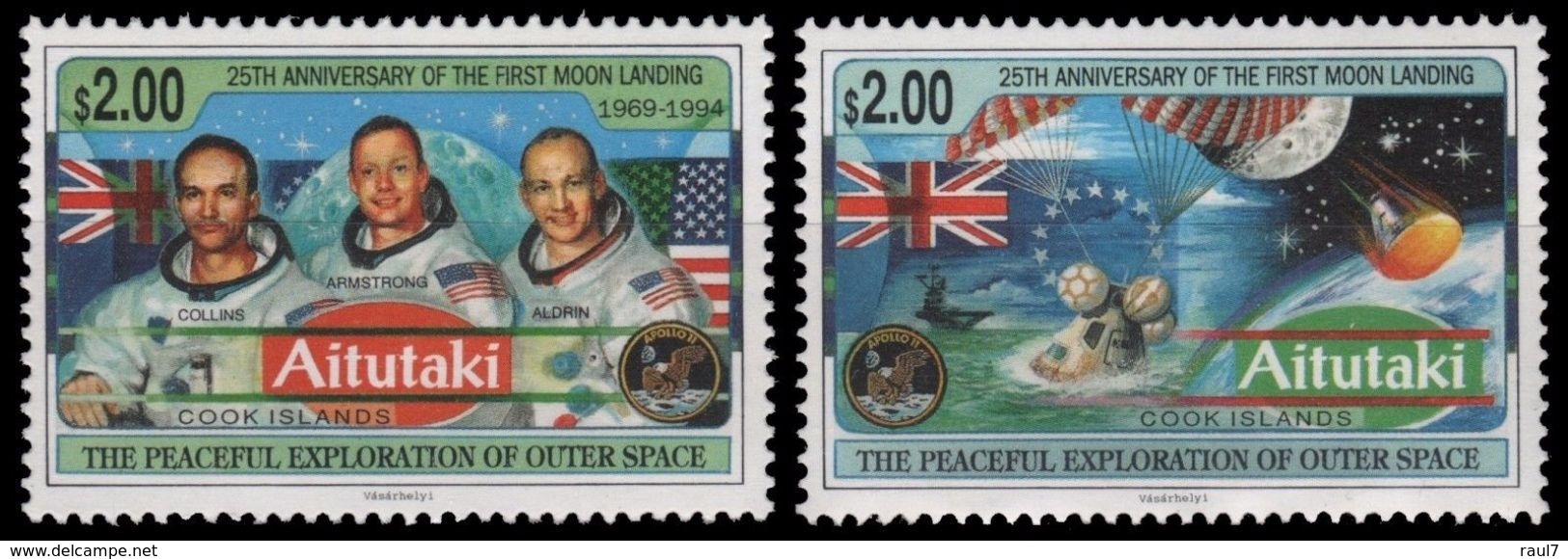 AITUTAKI 1994 - Astronautes, 25e Ann 1er Homme Sur La Lune - 2 Val Neufs // Mnh // CV €15 - Aitutaki