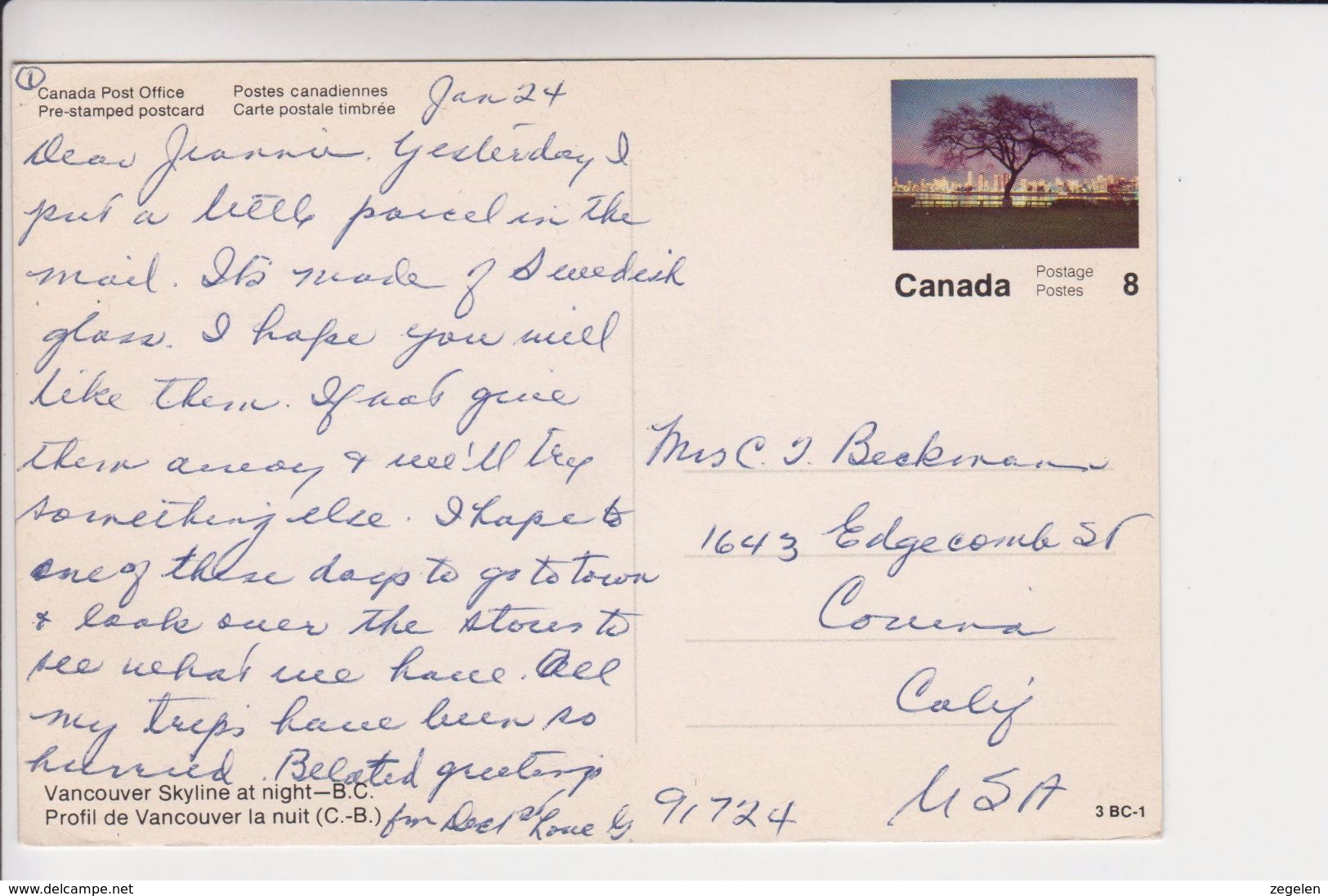 Canada Voorgefrankeerde Zichtkaart Provincie British Columbia (3e Reeks) - 1953-.... Reinado De Elizabeth II