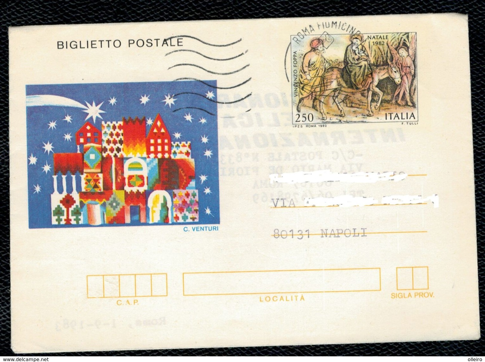 Italia Italy 1982 Biglietto Postale Natale: Fuga In Egitto Di Vincenzo Foppa Da 250L Viaggiata VFU - Entero Postal