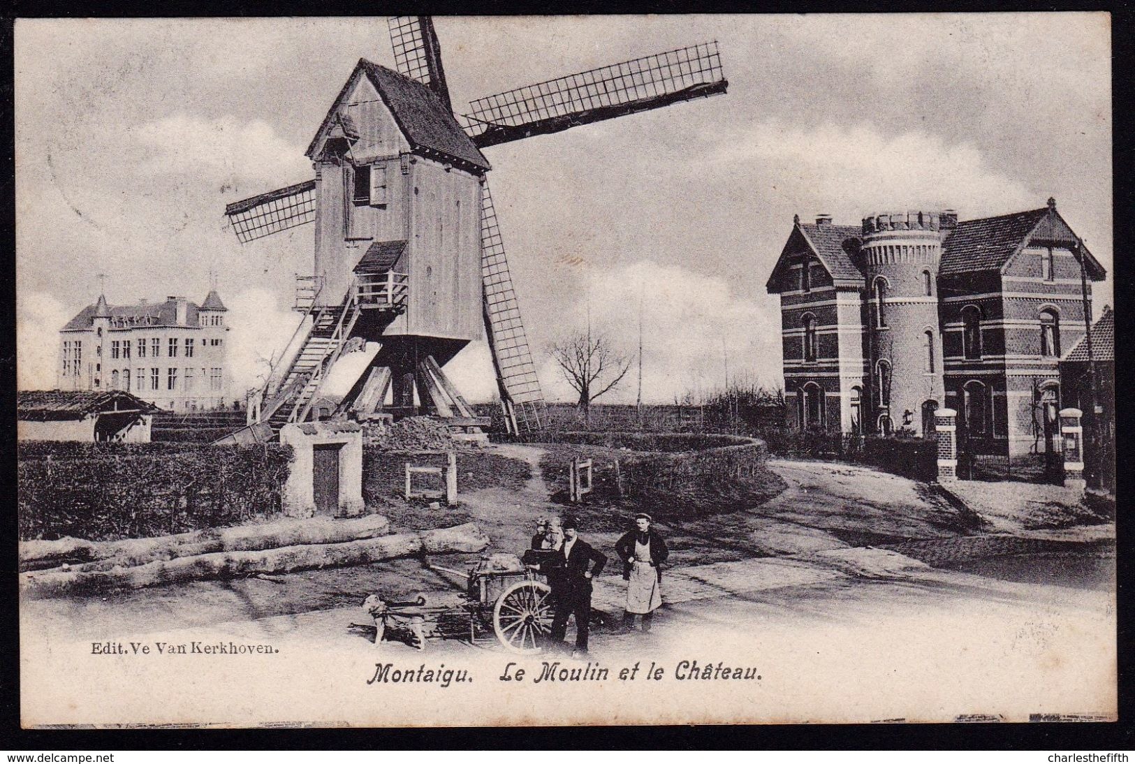 SCHERPENHEUVEL - MONTAIGU - LE MOULIN ET LE CHATEAU -1906 - Met Attelage - Hondenspan - Molen - Scherpenheuvel-Zichem