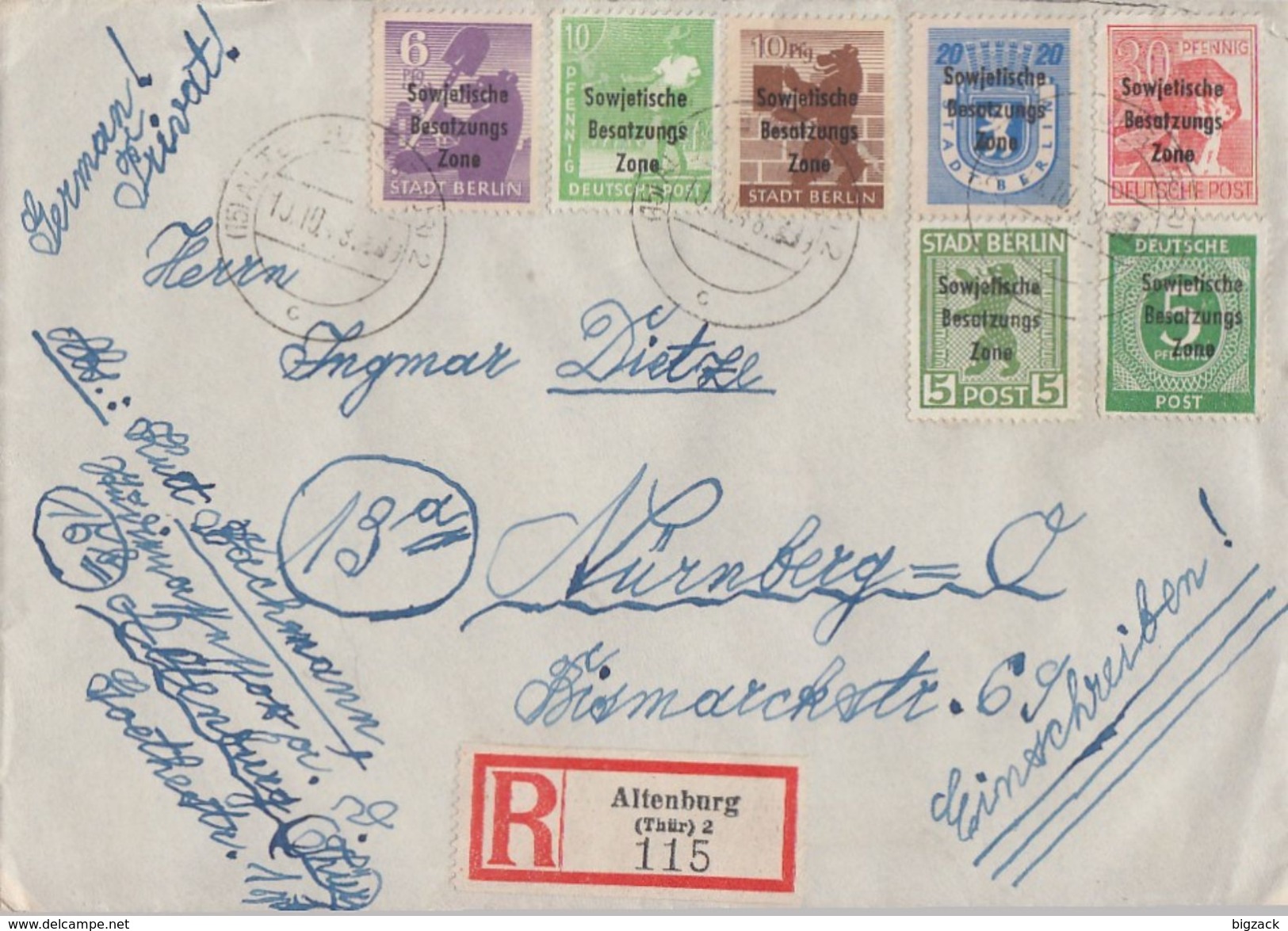 SBZ R-Brief Mif Minr. 185,192,200,201,203,205,207 Altenburg 19.10.48 - Sonstige & Ohne Zuordnung