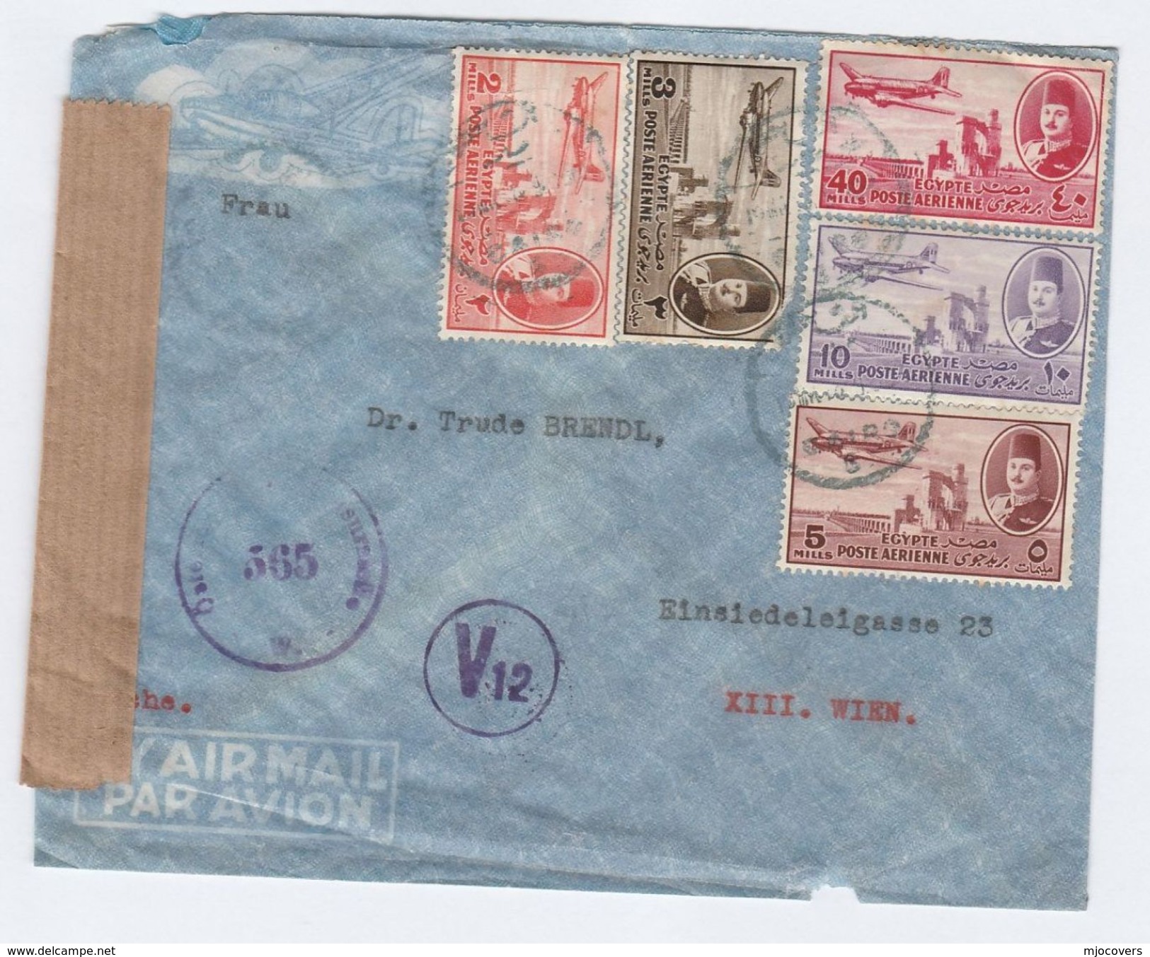 1949 Air Mail EGYPT COVER With AUSTRIA CENSOR Censored Stamps Aviation - Covers & Documents