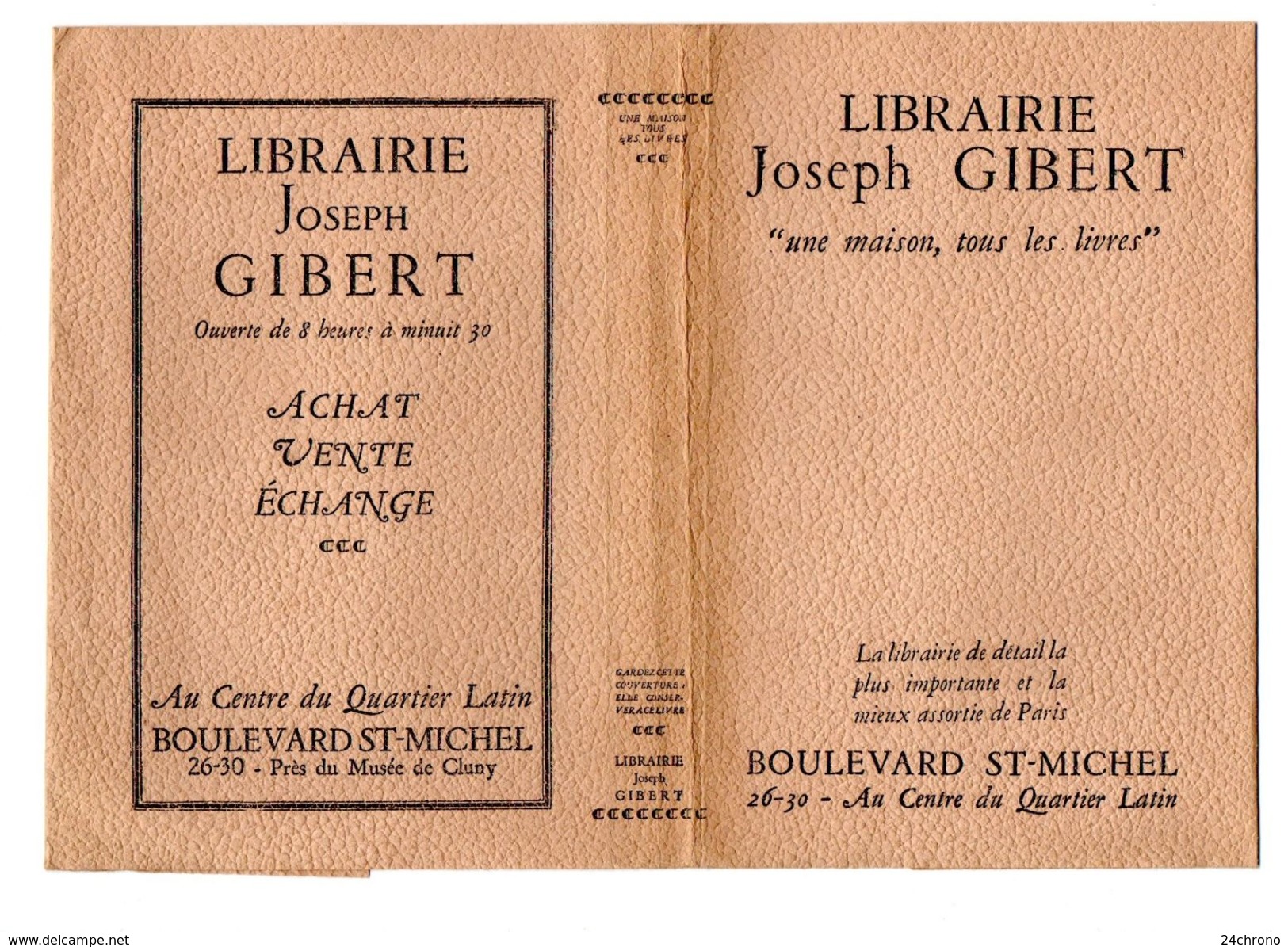 Jaquette De Livre: Librairie Joseph Gibert, Quartier Latin, Paris, Vers 1940 (17-1833) - Autres Accessoires