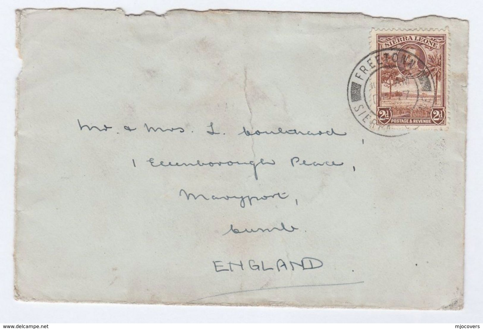 1930s SIERRA LEONE GV 2d Stamps COVER To GB - Sierra Leone (...-1960)