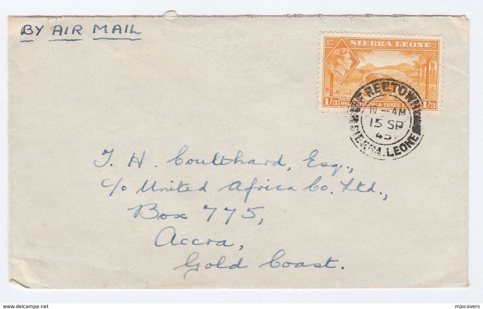 1945 SIERRA LEONE To GOLD COAST  1/3 Stamps COVER - Sierra Leone (...-1960)