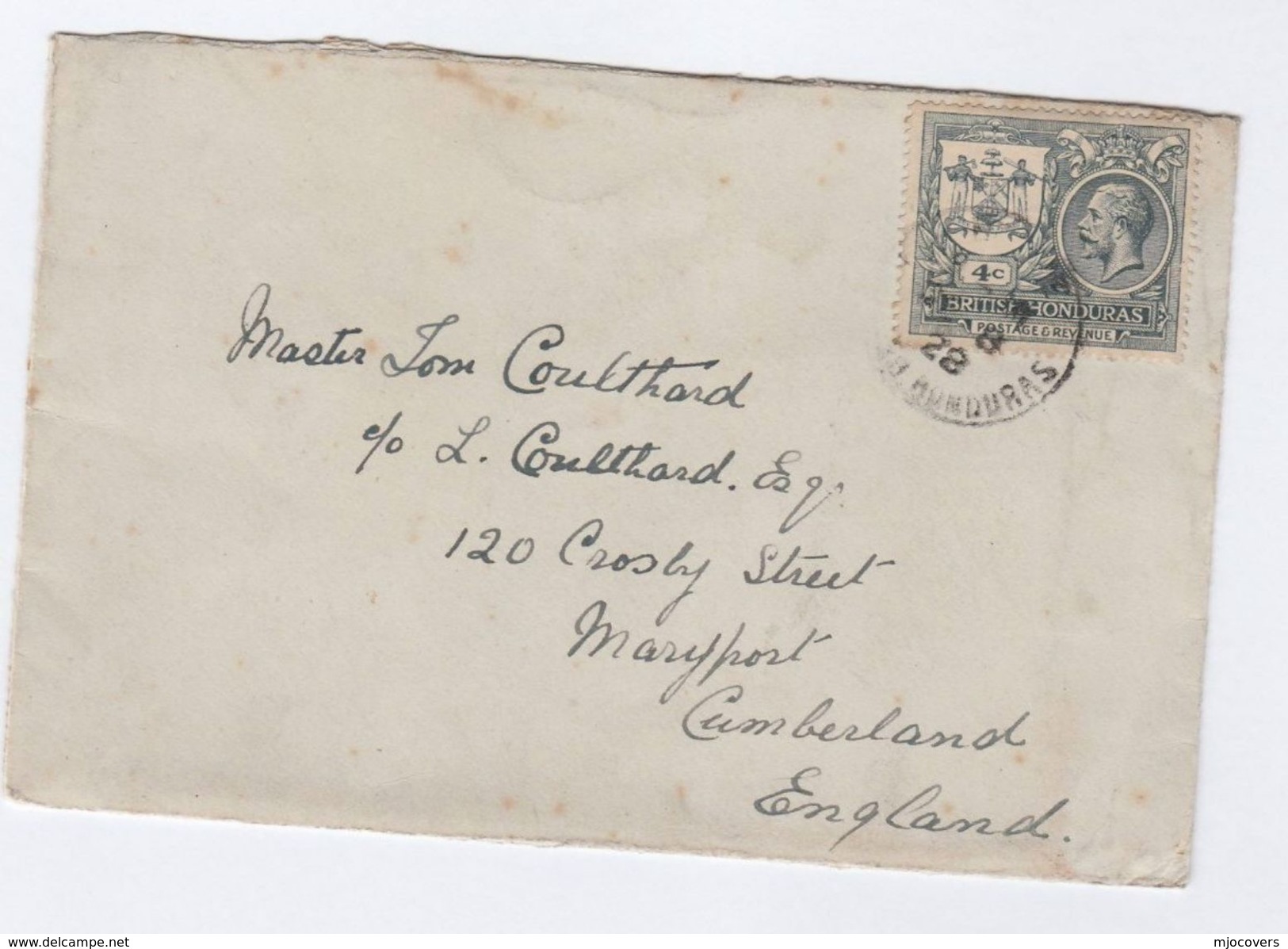 1928 BRITISH HONDURAS COVER 4c To GB Gv Stamps,  Belize - British Honduras (...-1970)