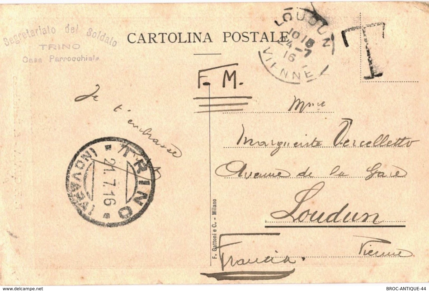 CPA N°9864 -  P.F. GUALA - S. BARTOLOMEO + CACHET SEGRATARIATO DEL SOLDATO - TRINO - MILITARIA 14-18 - Guerra 1914-18