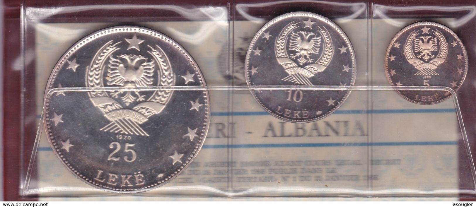 Albania 1970 Silver Proof Set  25, 10 & 5 Leke Original Official Wallet (free Shipping Via Registered Air Mail) - Albanie