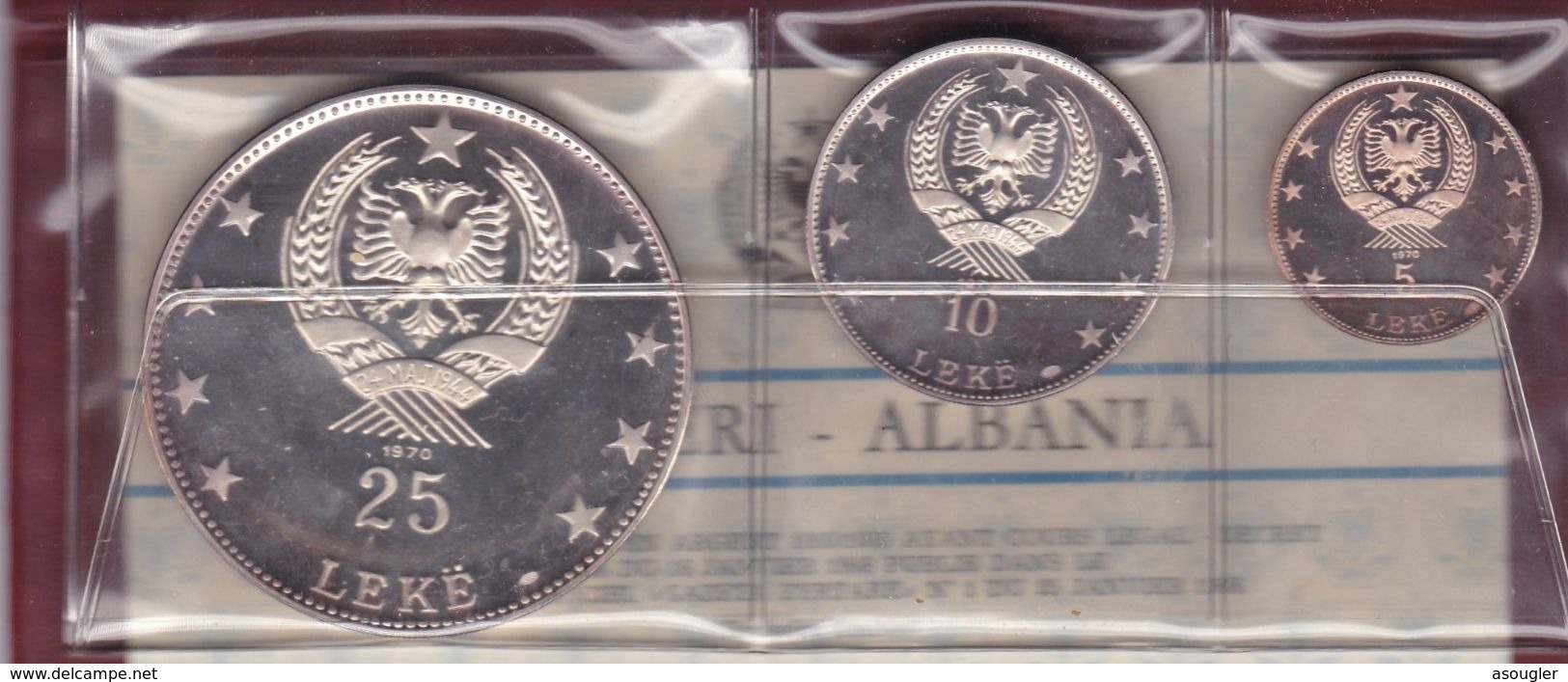 Albania 1970 Silver Proof Set  25, 10 & 5 Leke Original Official Wallet (free Shipping Via Registered Air Mail) - Albania