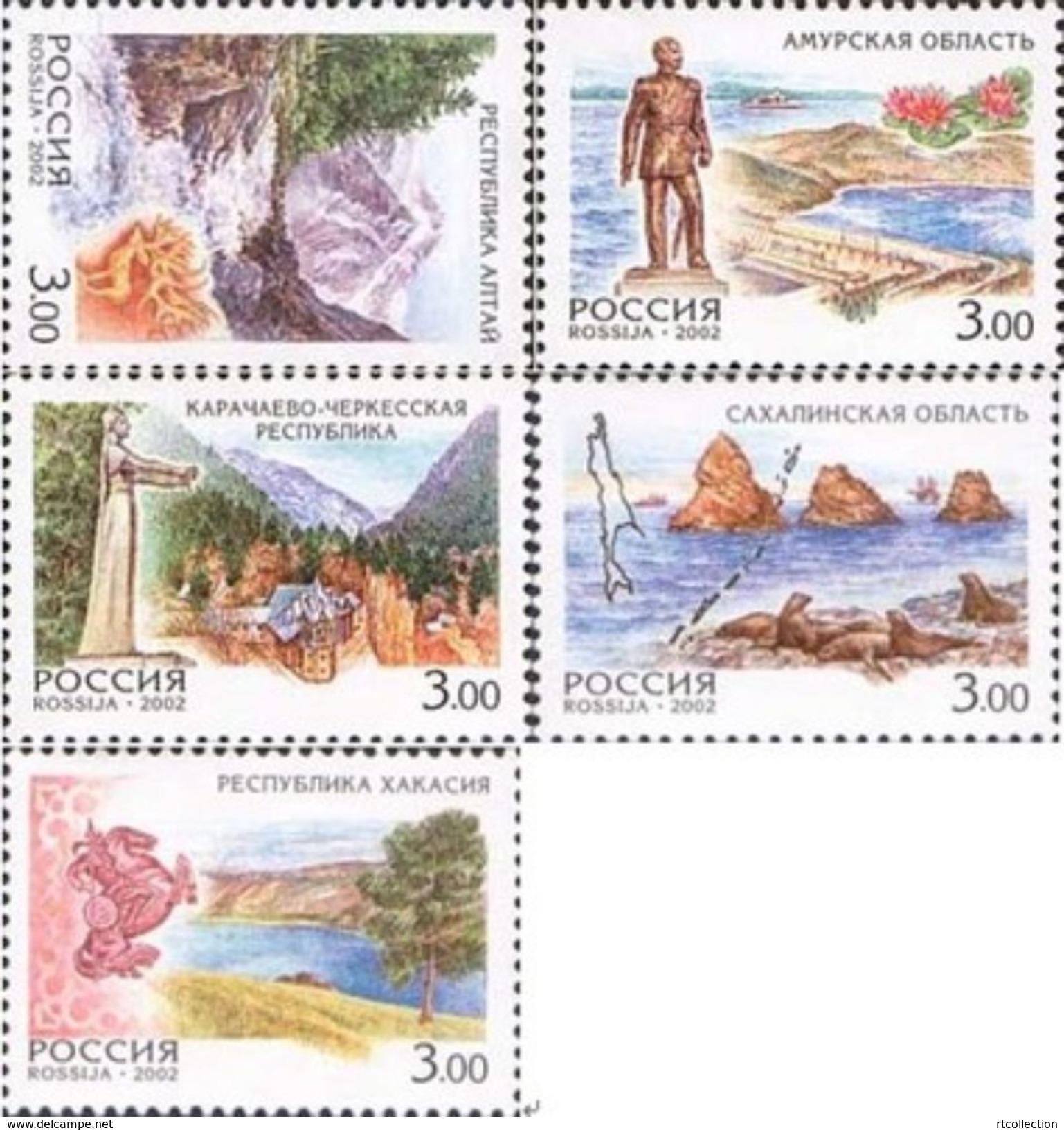 Russia 2002 Russian Regions Landscape Geography Places Architecture Art Monuments Nature Stamps MNH Michel 951-955 - Monumenti