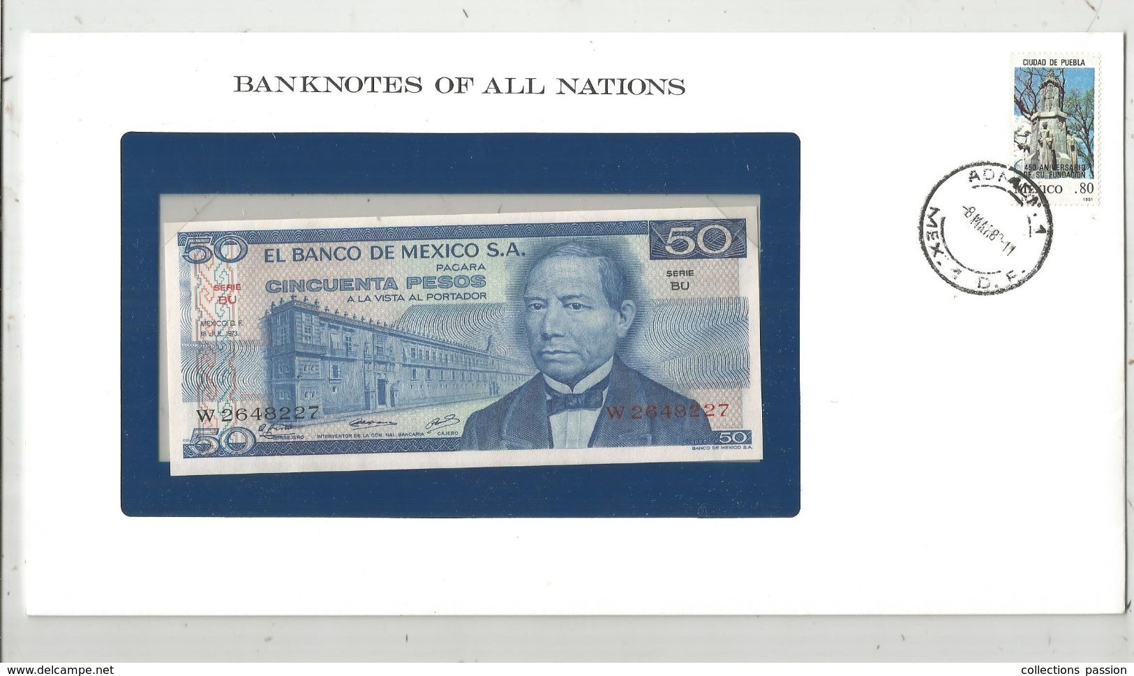 Billet Neuf  , Enveloppe Timbrée Oblitérée , Mexique , El Banco De Mexico , 50 Pesos, 1973 ,  Frais Fr : 1.95 Euro - Mexico