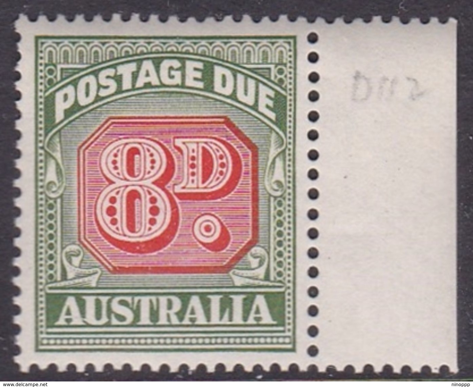 Australia Postage Due Stamps SG D138 1960 Eight Pennies No Watermark Mint Never Hinged - Port Dû (Taxe)