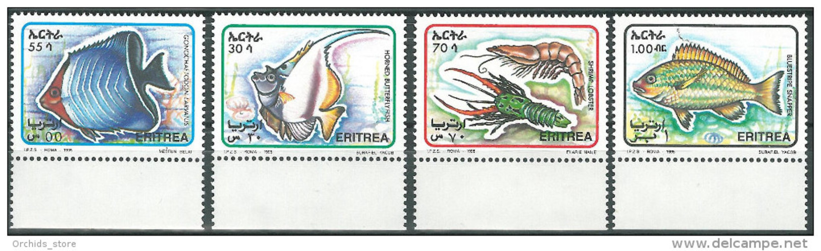 ERITREA Erythrée 1995 MNH ** Fishes - Horned Butterfly Fish - Gonochaetodon - Shrimps - Eritrea