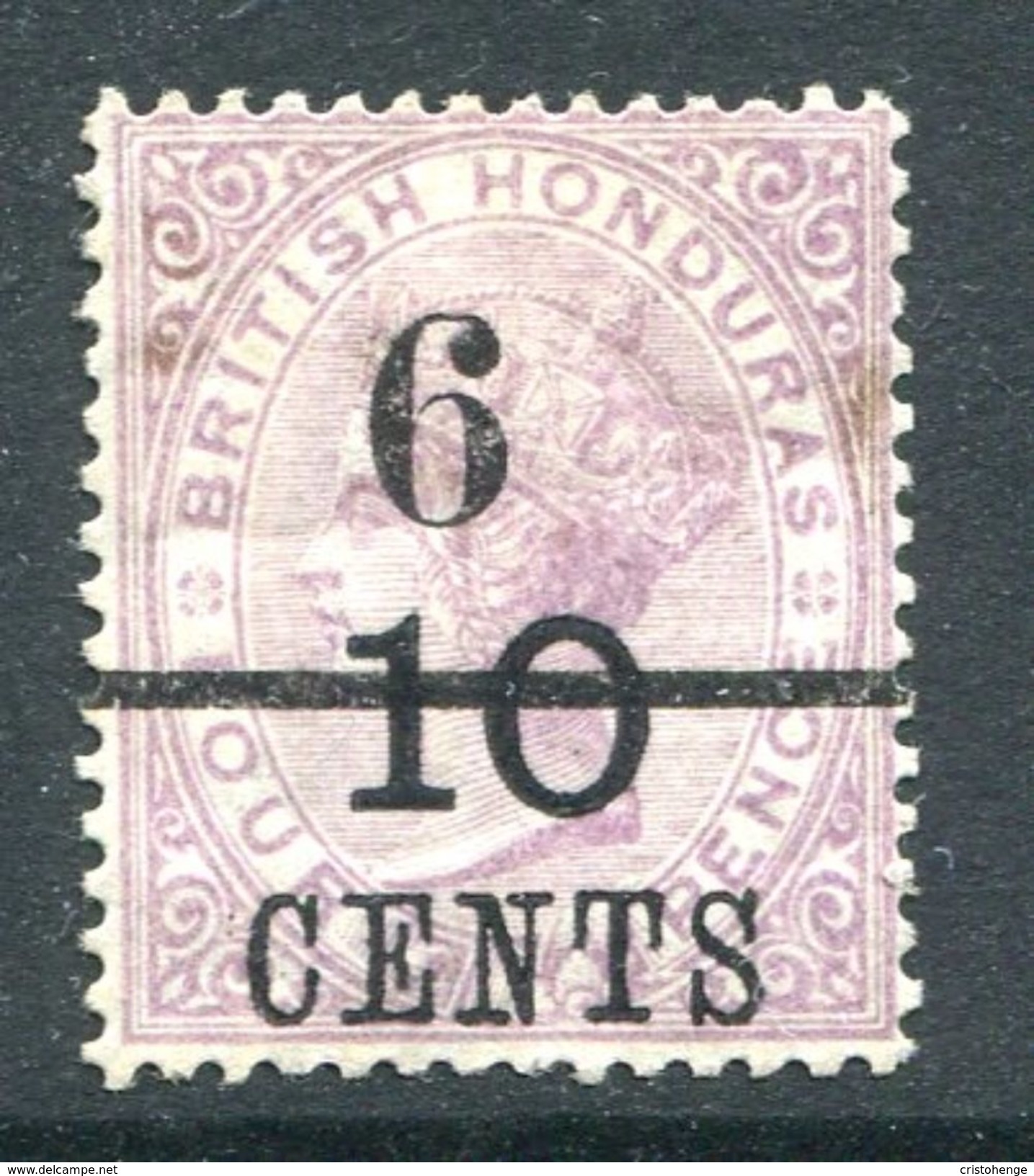 British Honduras 1891 QV Local Surcharge 6c On 10c On 4d Mauve - Black Overprint LHM (SG 44) - British Honduras (...-1970)