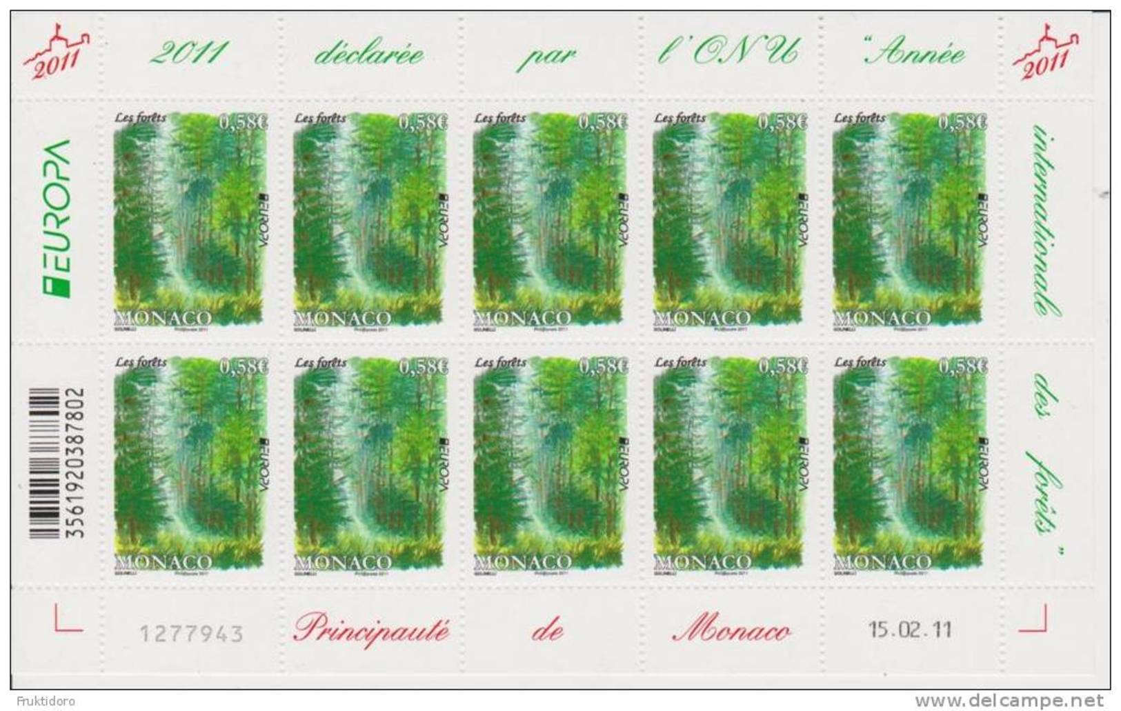 Monaco Mi 3039 Europa - Forests Full Sheet - Feuille * * Alpine Forest - 2011 - Unused Stamps