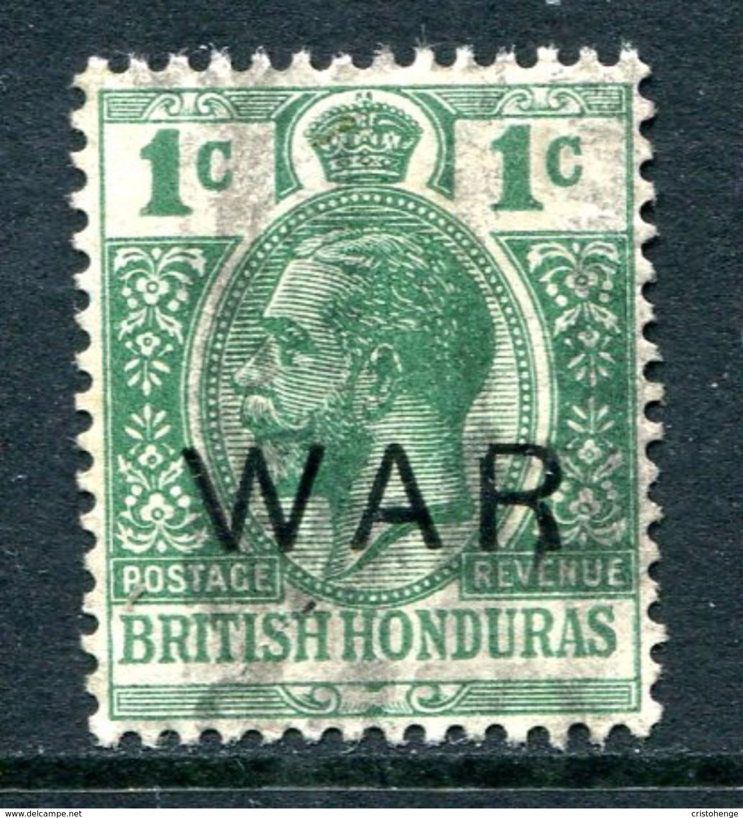 British Honduras 1918 KGV - Large WAR Overprint - 1c Blue-green Used (SG 119) - Honduras Británica (...-1970)