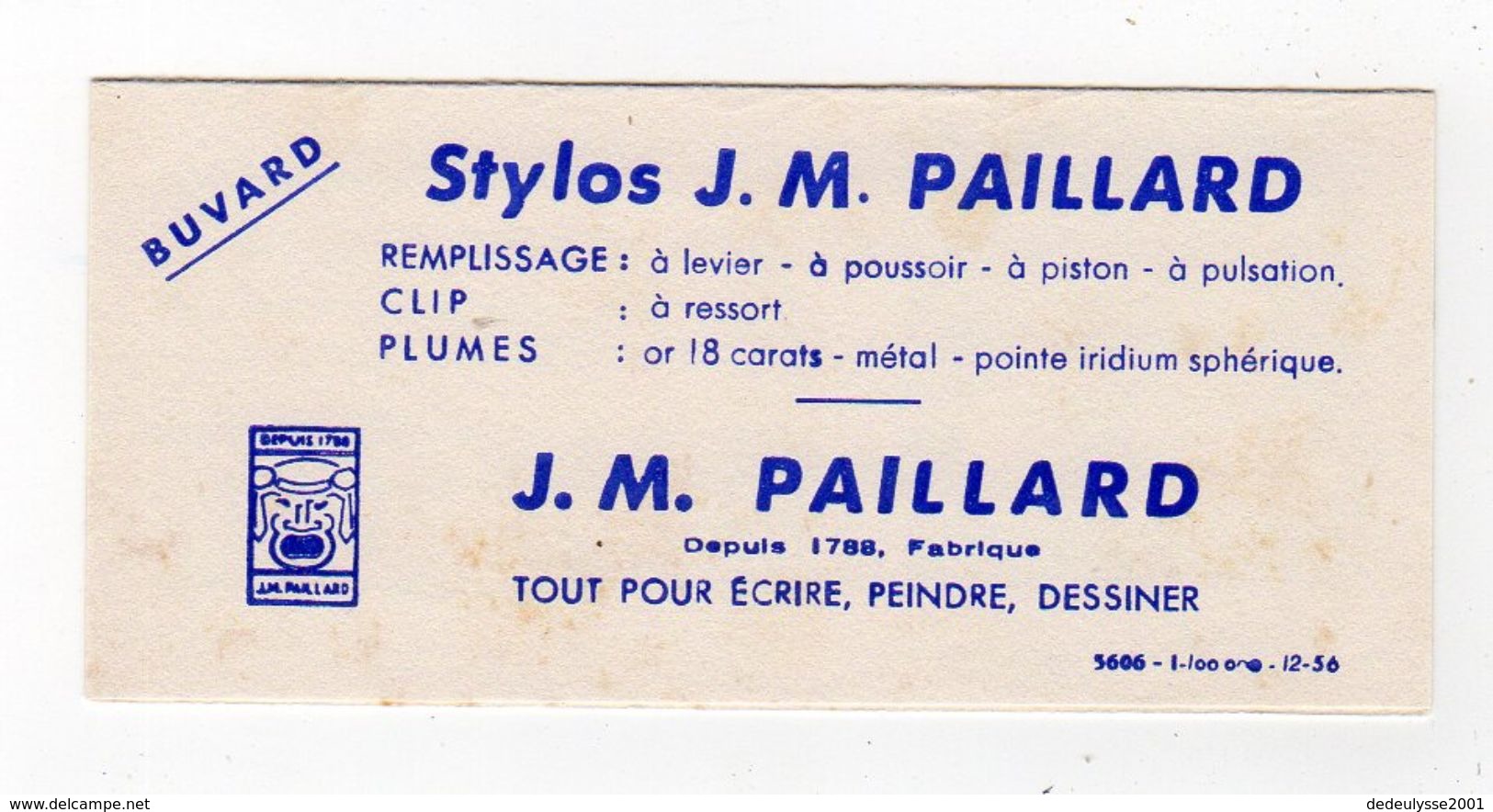 Oct17  79513     Petit Buvard  Stylos Paillard - Stationeries (flat Articles)