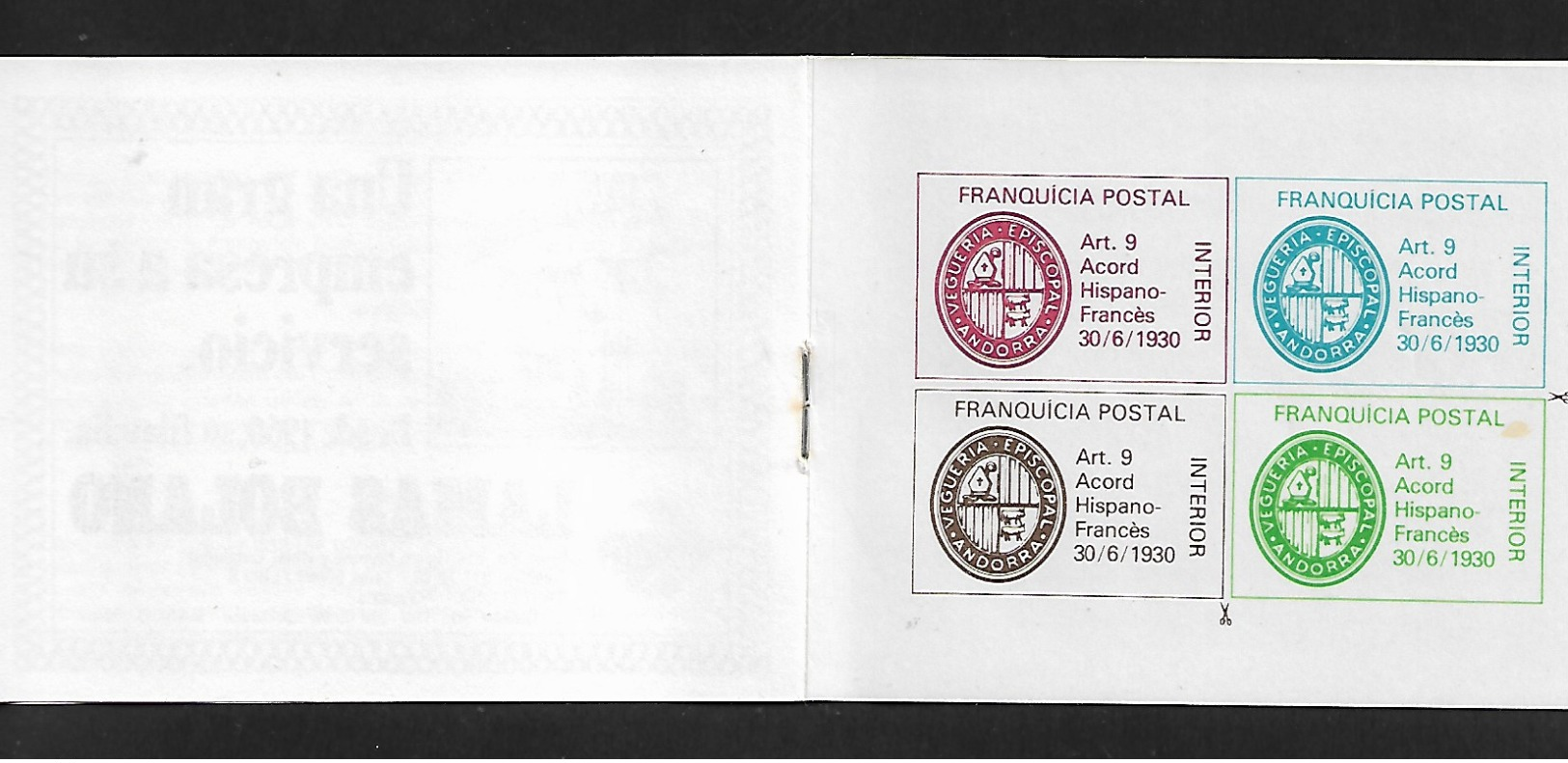 ANDORRA FRANQUICIA POSTAL INTERIOR. MNH** BOOKLET. - Viguerie Episcopale