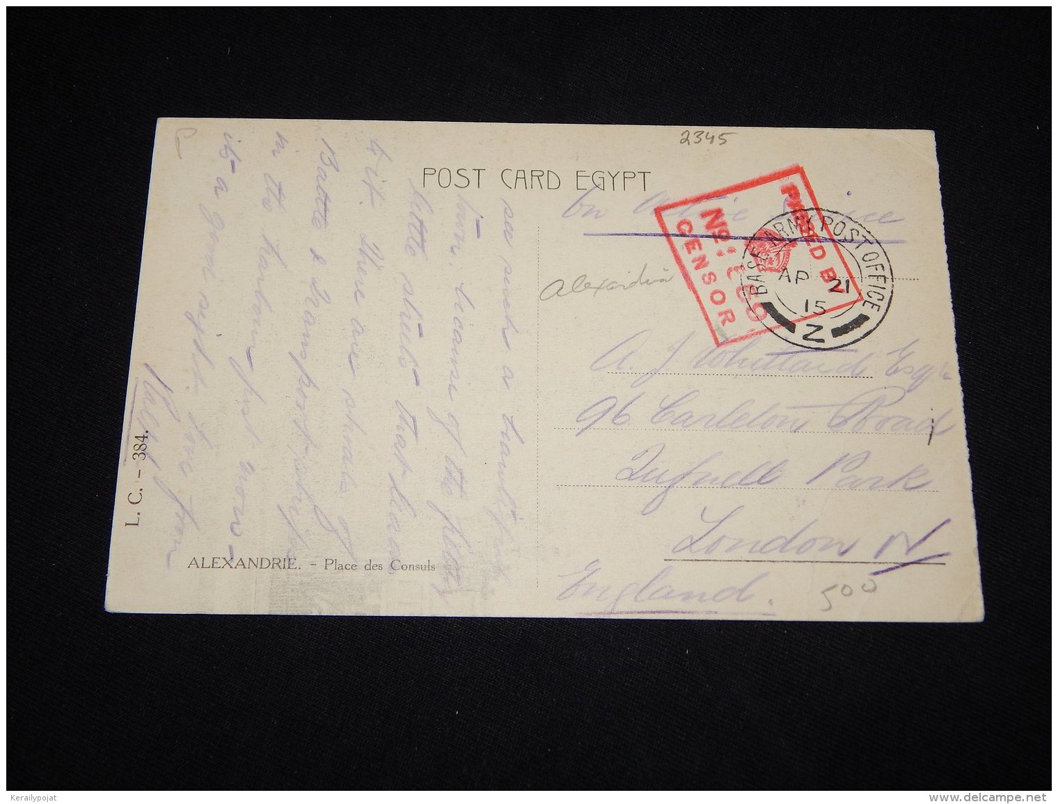 Egypt 1915 O.A.S. Card To UK__(L-2345) - 1915-1921 British Protectorate