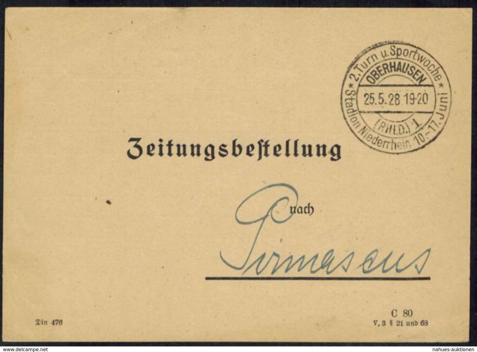 DR Sport 1928 Seltener Sonderstempel "2. Turn- U. Sportwoche Oberhausen" - Sonstige & Ohne Zuordnung