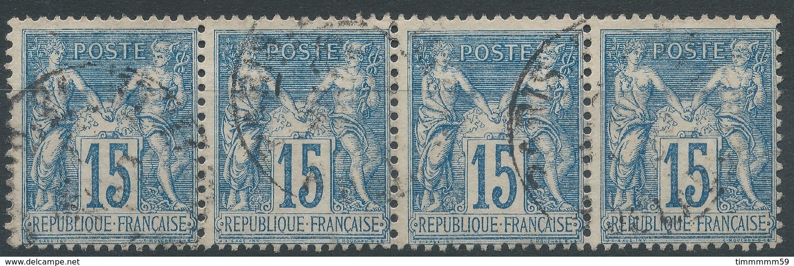 Lot N°37661  Bande De Quatre N°101, Oblit Cachet à Date De PARIS ( Pl De La Bourse ) - 1876-1898 Sage (Type II)