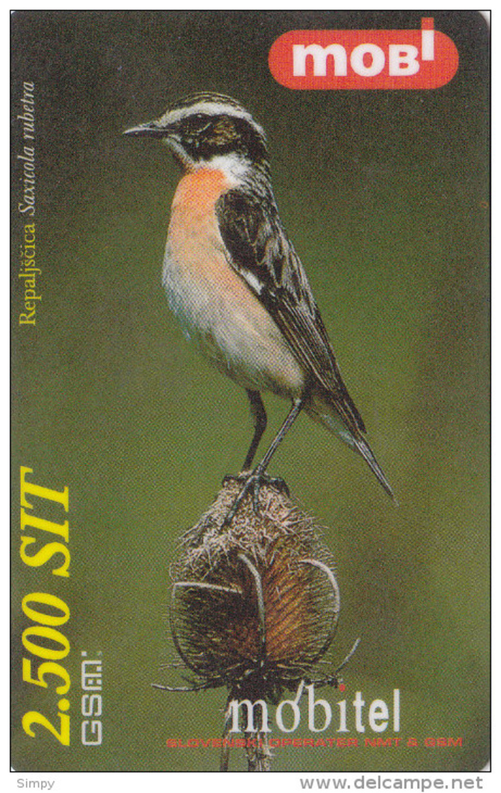 SLOVENIA Mobil Prepaid Phonecard Bird Repaljscica Saxicola Ruberta Valid 31.1.2001 - Zangvogels