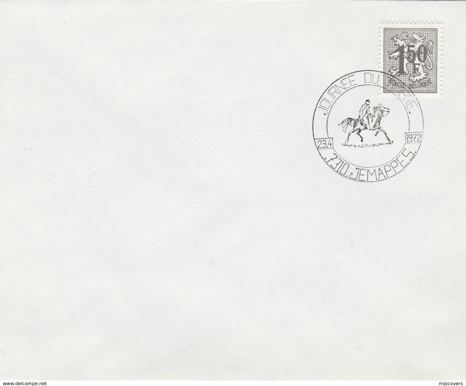1972 Belgium Cover  HORSE RIDER , JEMAPPES Stamp Day  Event  Stamps - Horses