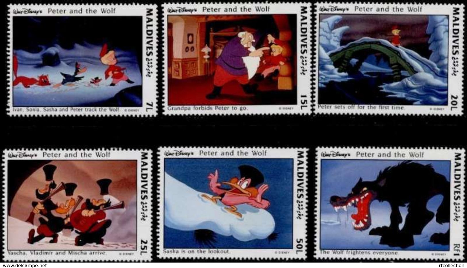 Maldives 1993 Disney Movie Peter And The Wolf Childhood Cartoon Animation Film Cinema Art Stamps (24) MNH SC 1919-28 - Disney