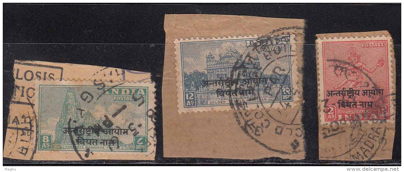 3v Postal Used On Piece India Ovpt Vietnam On Archeological Series Hinduism, Dance, Monument Military 1954 Indo- China - Militärpostmarken