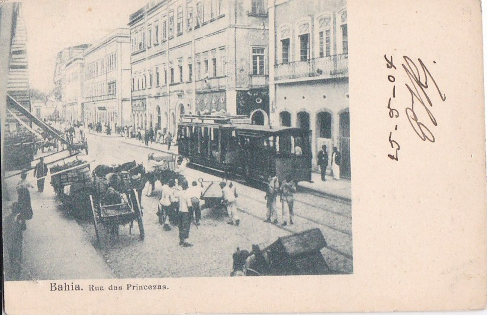 BRESIL  BRASIL  BAHIA CPA Animaçào  Rua Das PRINCEZAS  BONDE  1904 - Salvador De Bahia