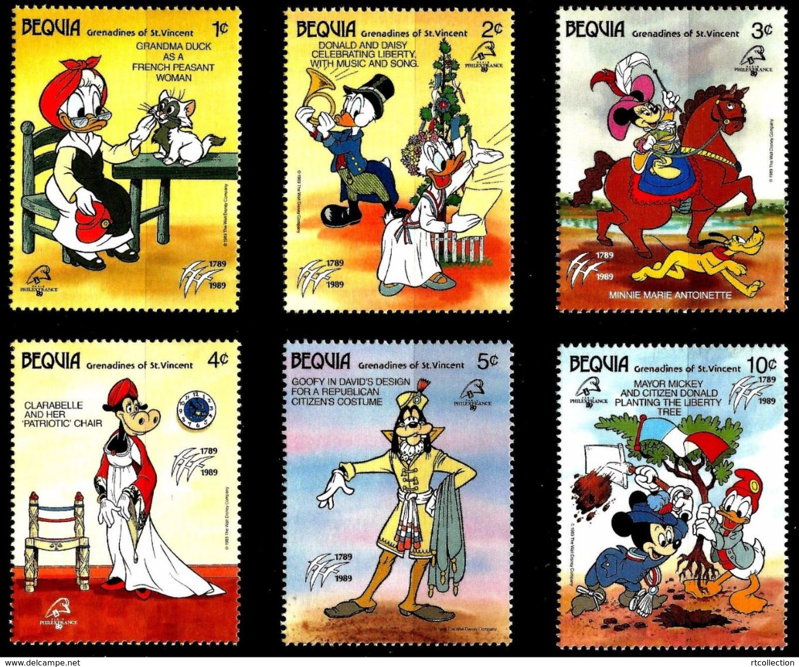 St. Vincent 1989 Disney Mickey Donald Duck PHILEX FRANCE Paris Cartoon Animation Childhood Stamps (27) MNH Sc 268-275 - Disney