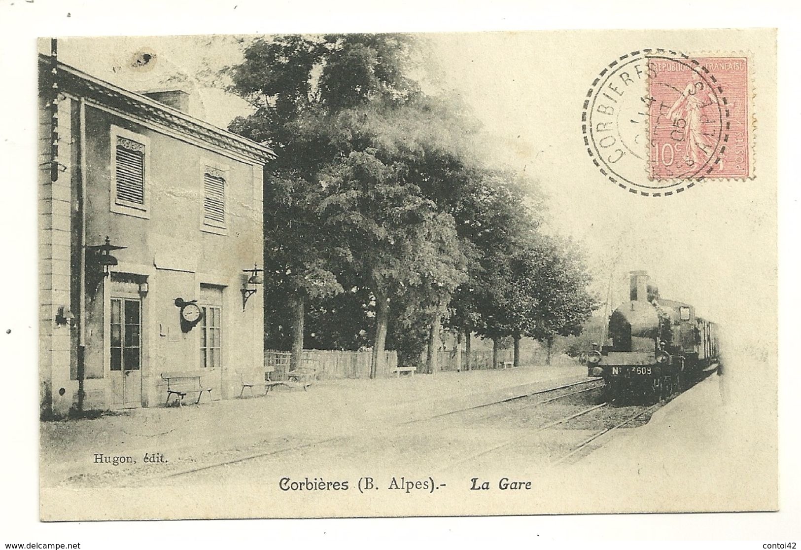 04 CORBIERES GARE TRAIN CHEMIN DE FER LOCOMOTIVE EDITEUR HUGON ALPES DE HAUTE PROVENCE - Otros & Sin Clasificación