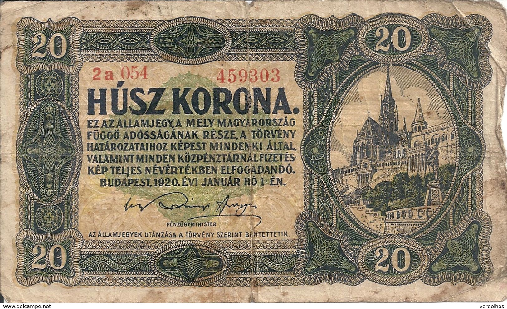 HONGRIE 20 KORONA 1920 VG+ P 61 - Ungarn