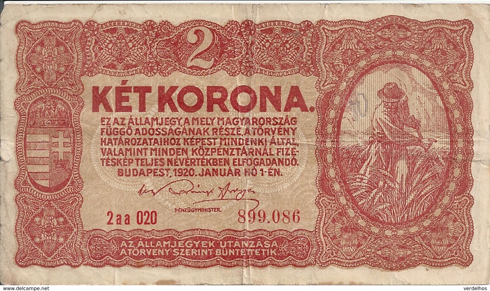 HONGRIE 2 KORONA 1920 VF P 58 - Ungarn