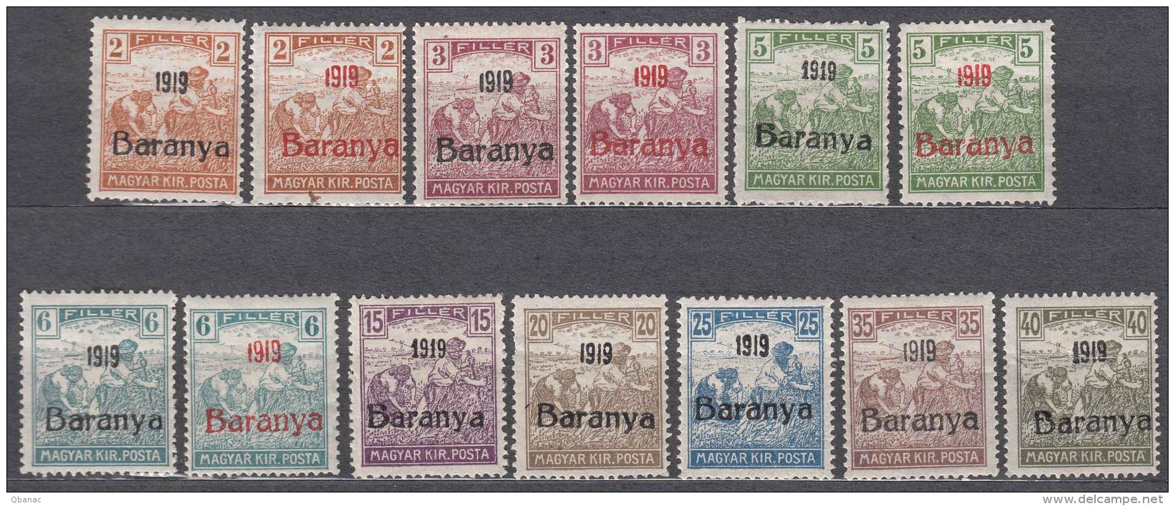 Hungary Baranya 1919 Mi#4-7 (red Overprint) And Mi#18-26 (black Overprint) Mint Hinged - Baranya