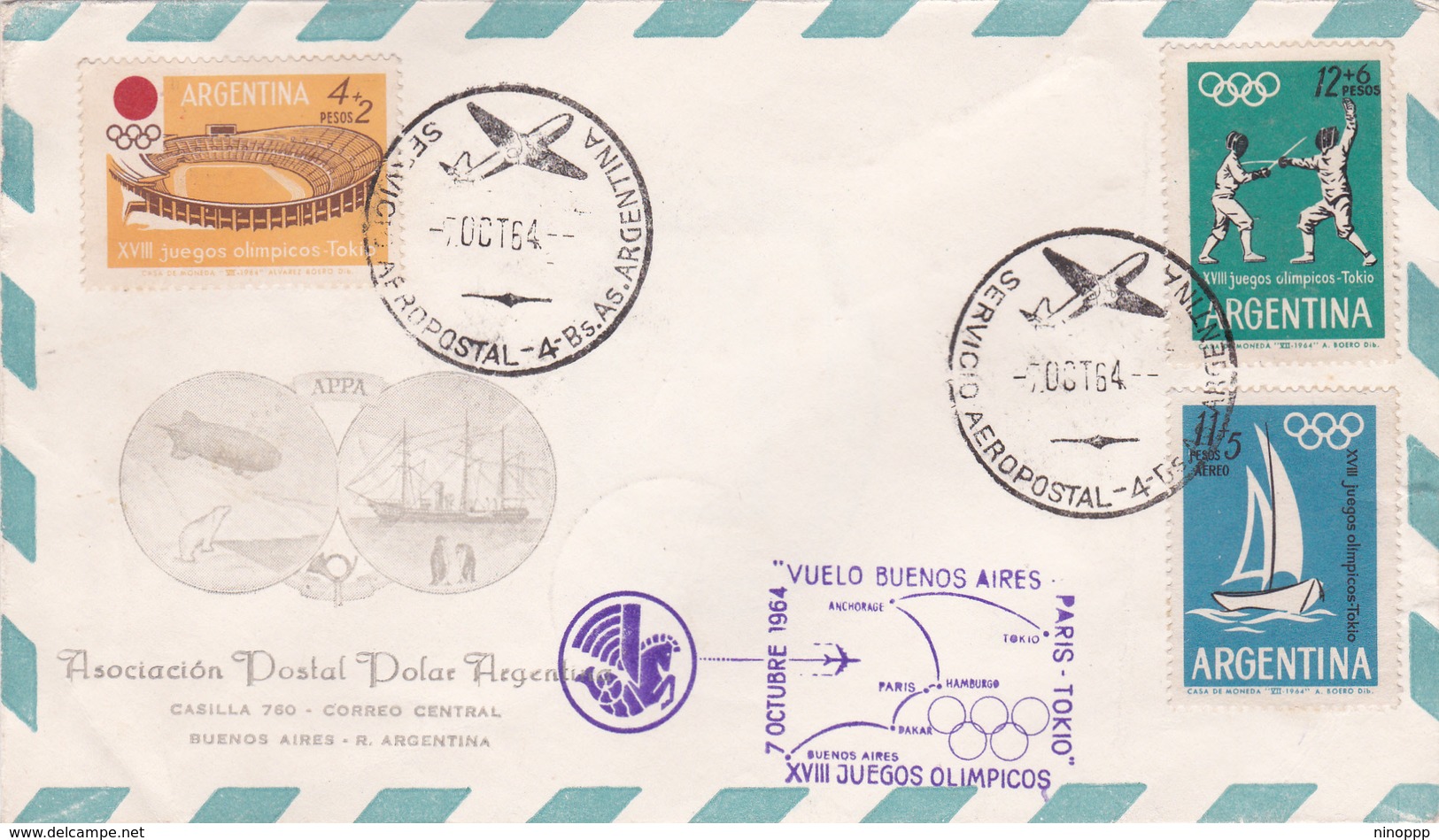 Argentina 1964 Buenos Aires-Paris-Tokyo Flight - Andere & Zonder Classificatie