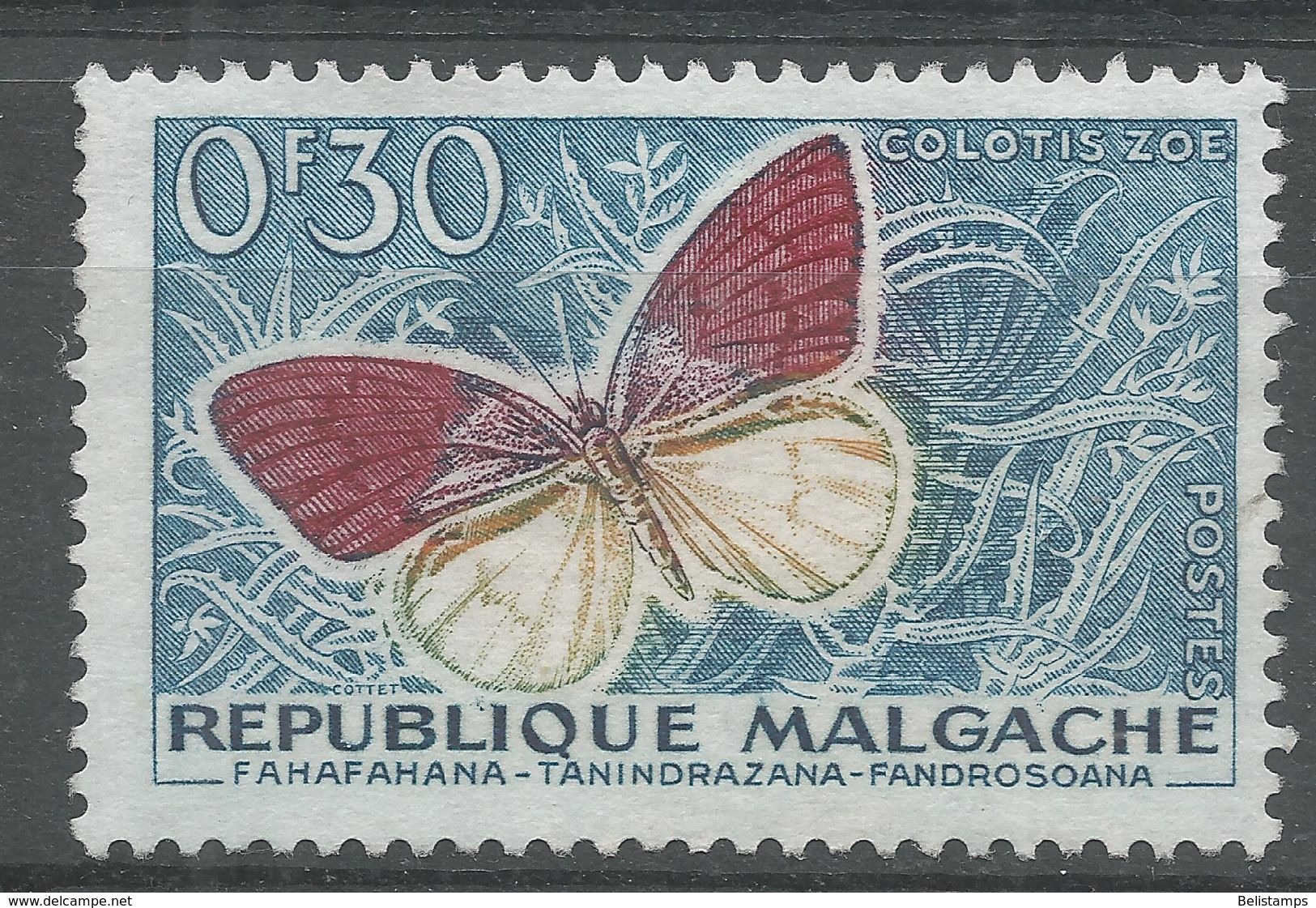 Malagasy Republic 1960. Scott #306 (M) Butterfly - Madagascar (1960-...)