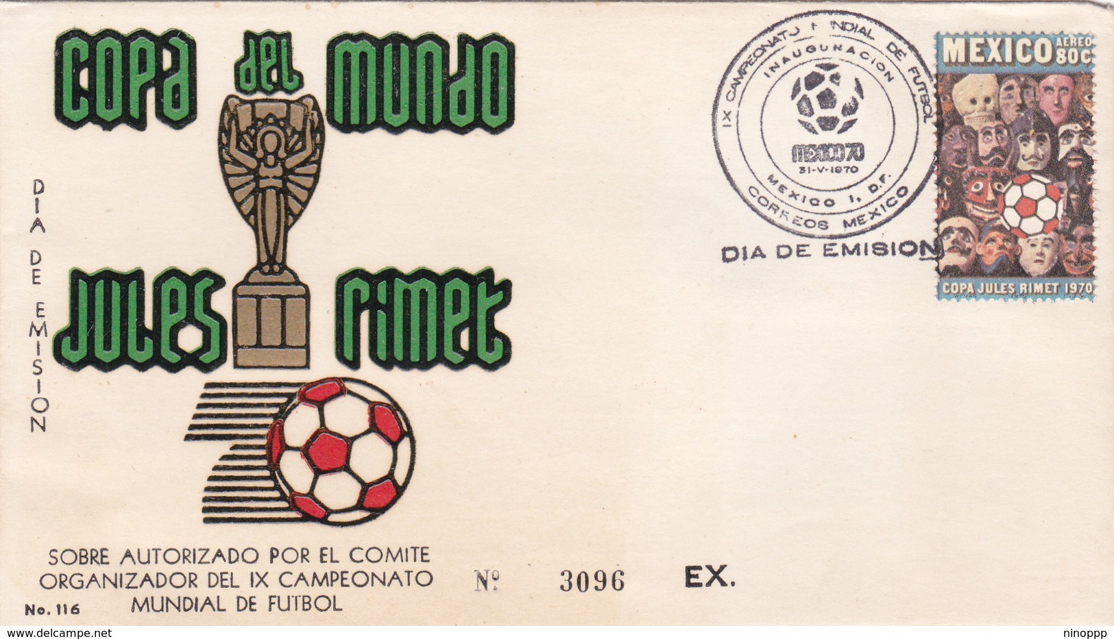 Mexico 1970 World Soccer Championship, Limited Edition FDC, This Is N 3096, FDC - Autres & Non Classés