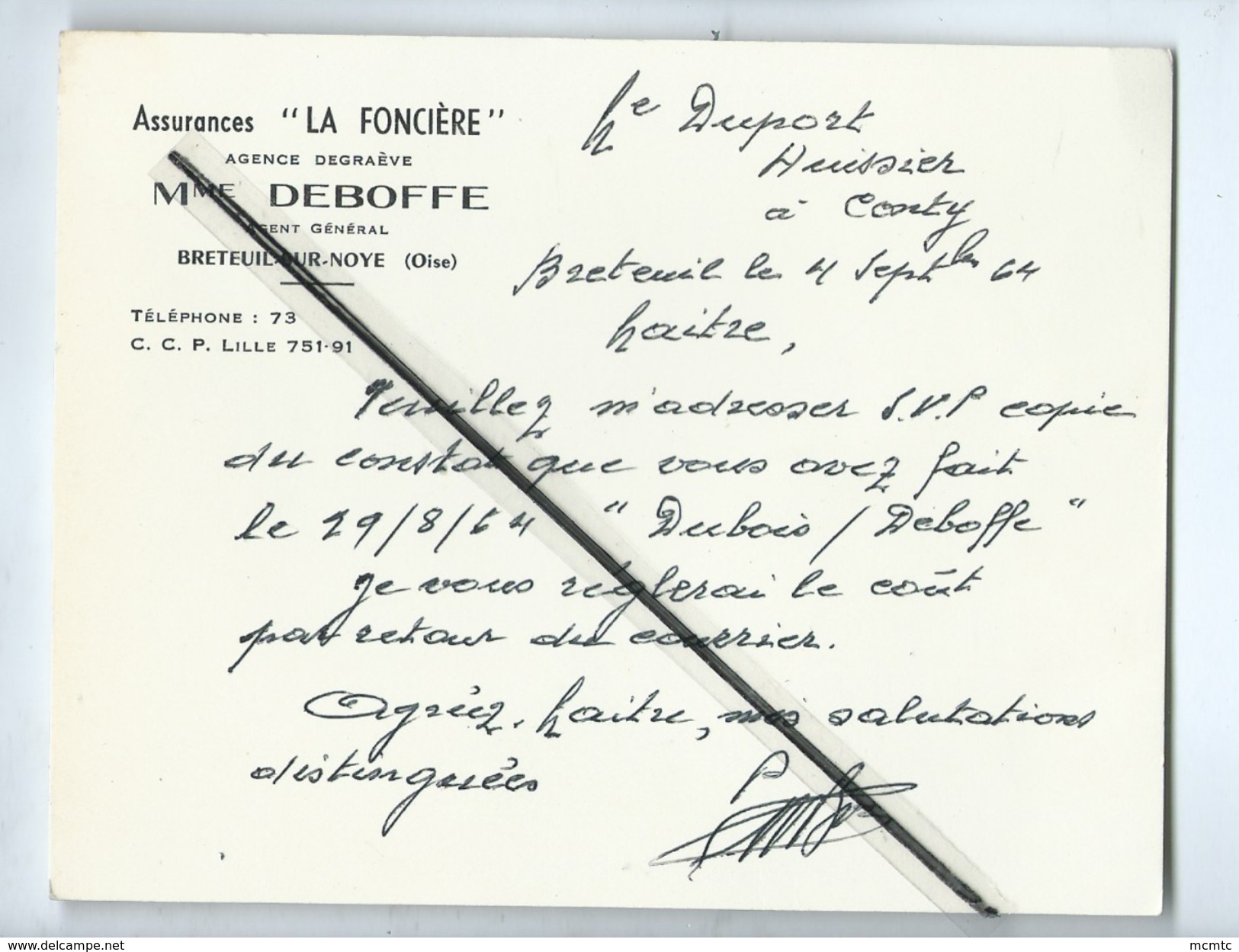 Carte De Visite - Assurances "La Foncière" Agence Degraève - Mme Deboffe Agent Général Breteuil Sur Noye - Breteuil