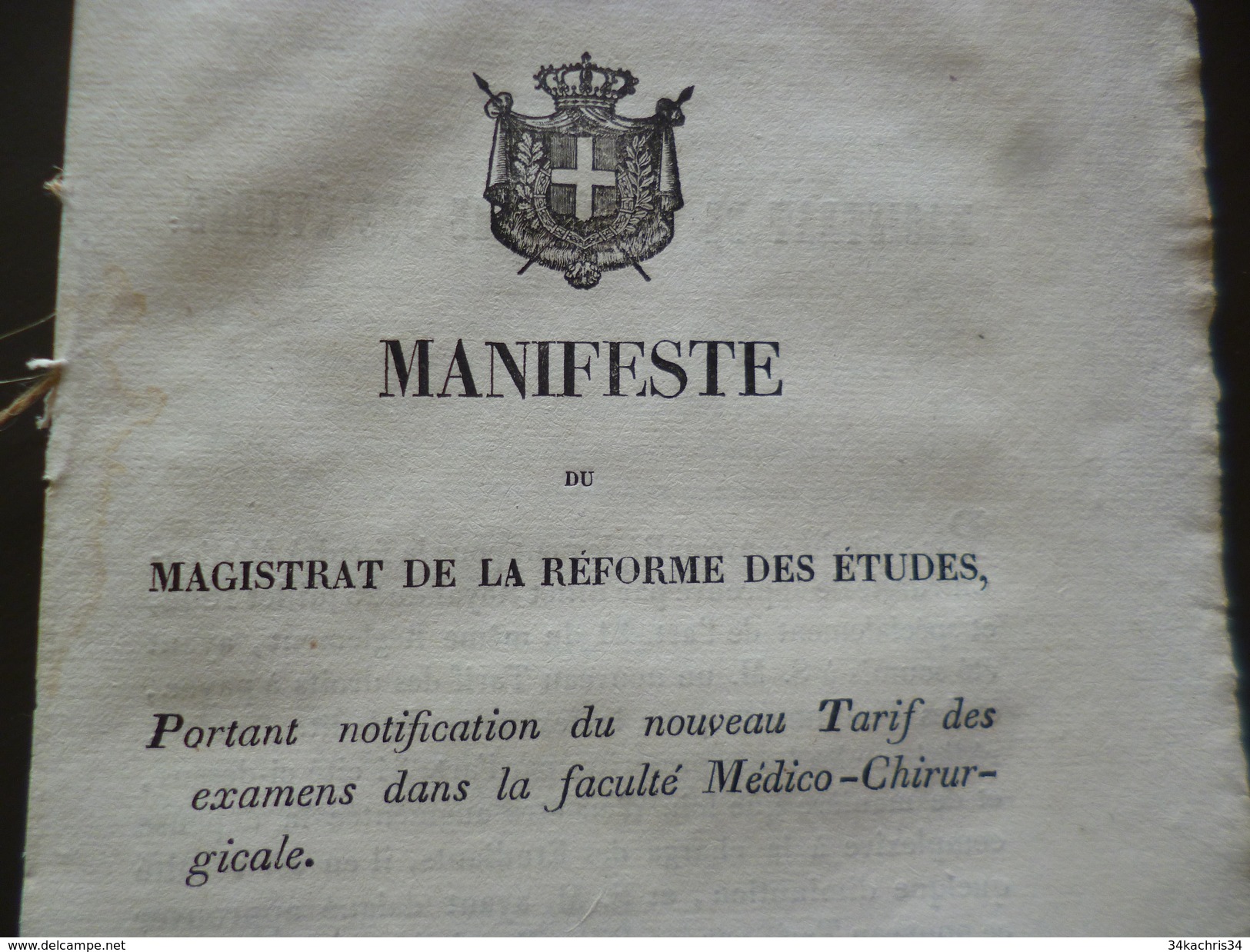 Savoie Haute Savoie Manifeste Du Magistrat De La Réforme Des études Tarif Examens Faculté Médico Chirurgicale 21/05/1845 - Decrees & Laws