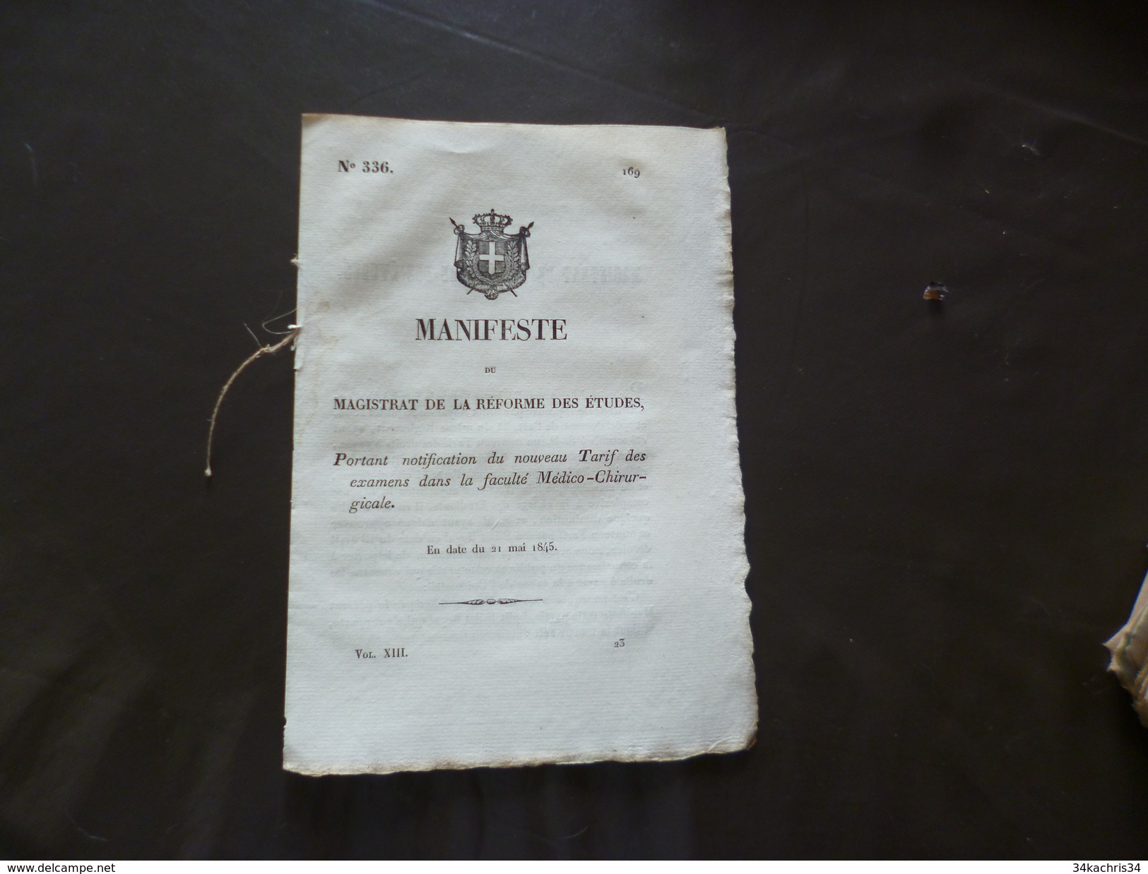 Savoie Haute Savoie Manifeste Du Magistrat De La Réforme Des études Tarif Examens Faculté Médico Chirurgicale 21/05/1845 - Decreti & Leggi