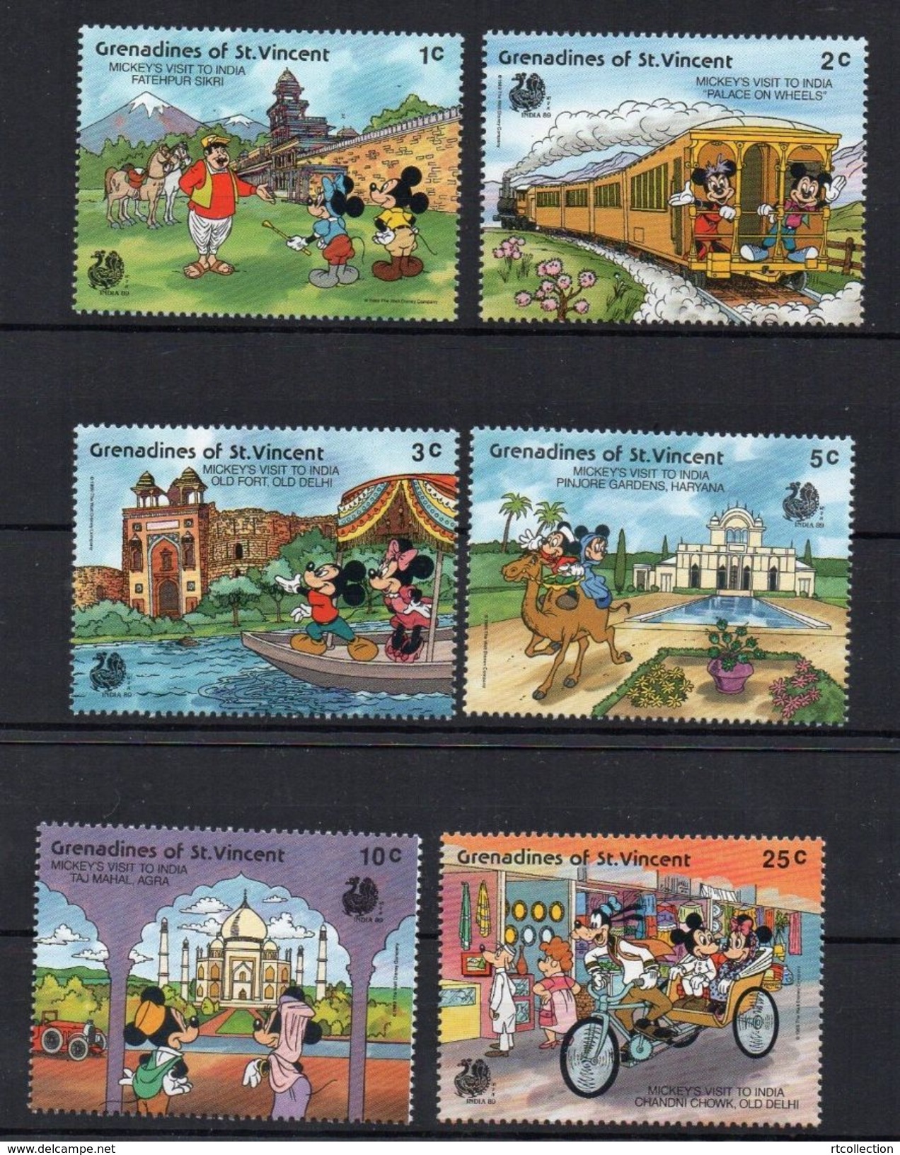 St. Vincent 1989 GRENADINES Mickey Donald Duck Disney Visit India Cartoon Animation Childhood Art Movie Stamps (11) MNH - Other & Unclassified
