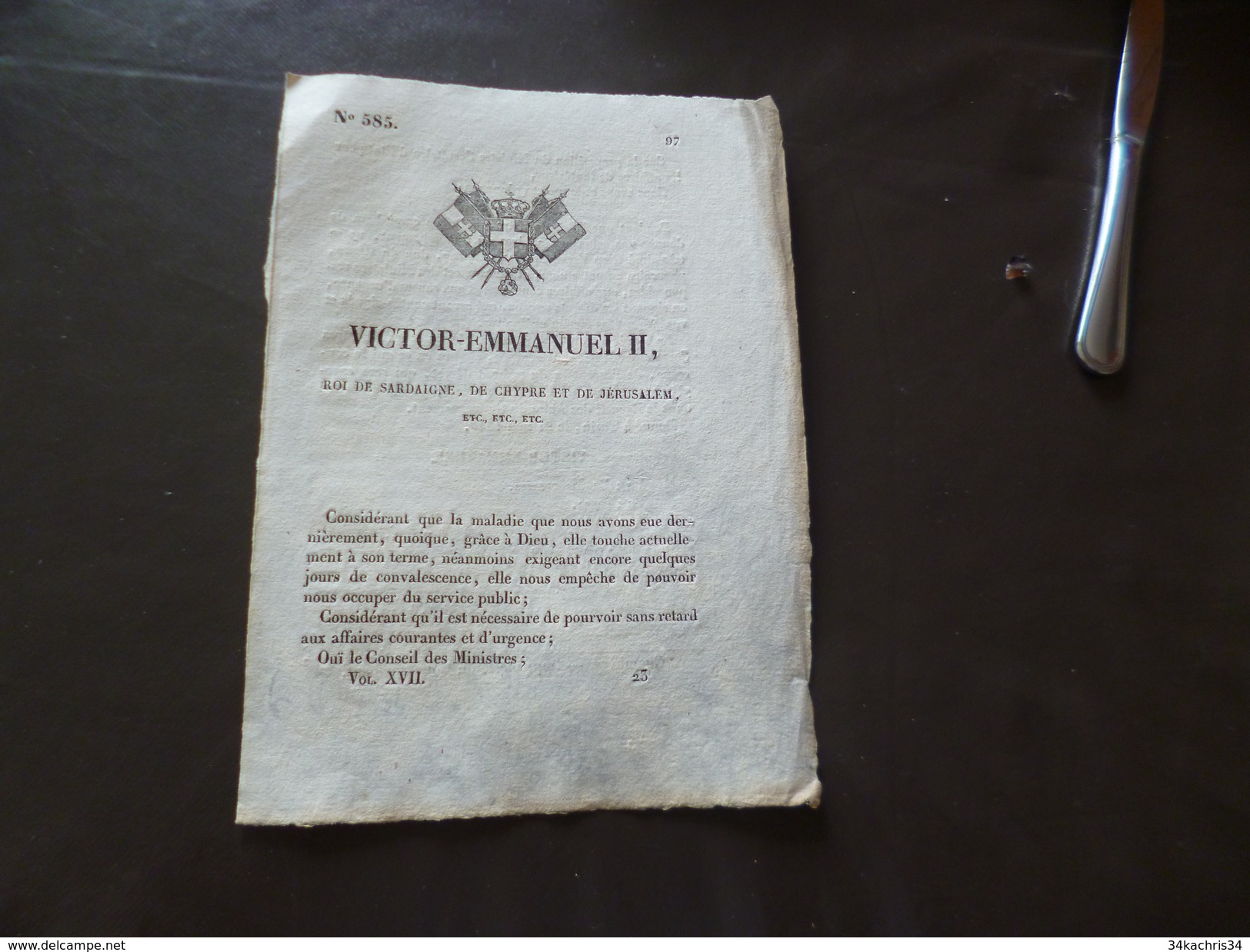 Savoie Haute Savoie Victore Emmanuel II Roi Sardaigne, Chypre, Jérusalem...maladie Du Roi Pourvoir 21/05/1849 - Decrees & Laws