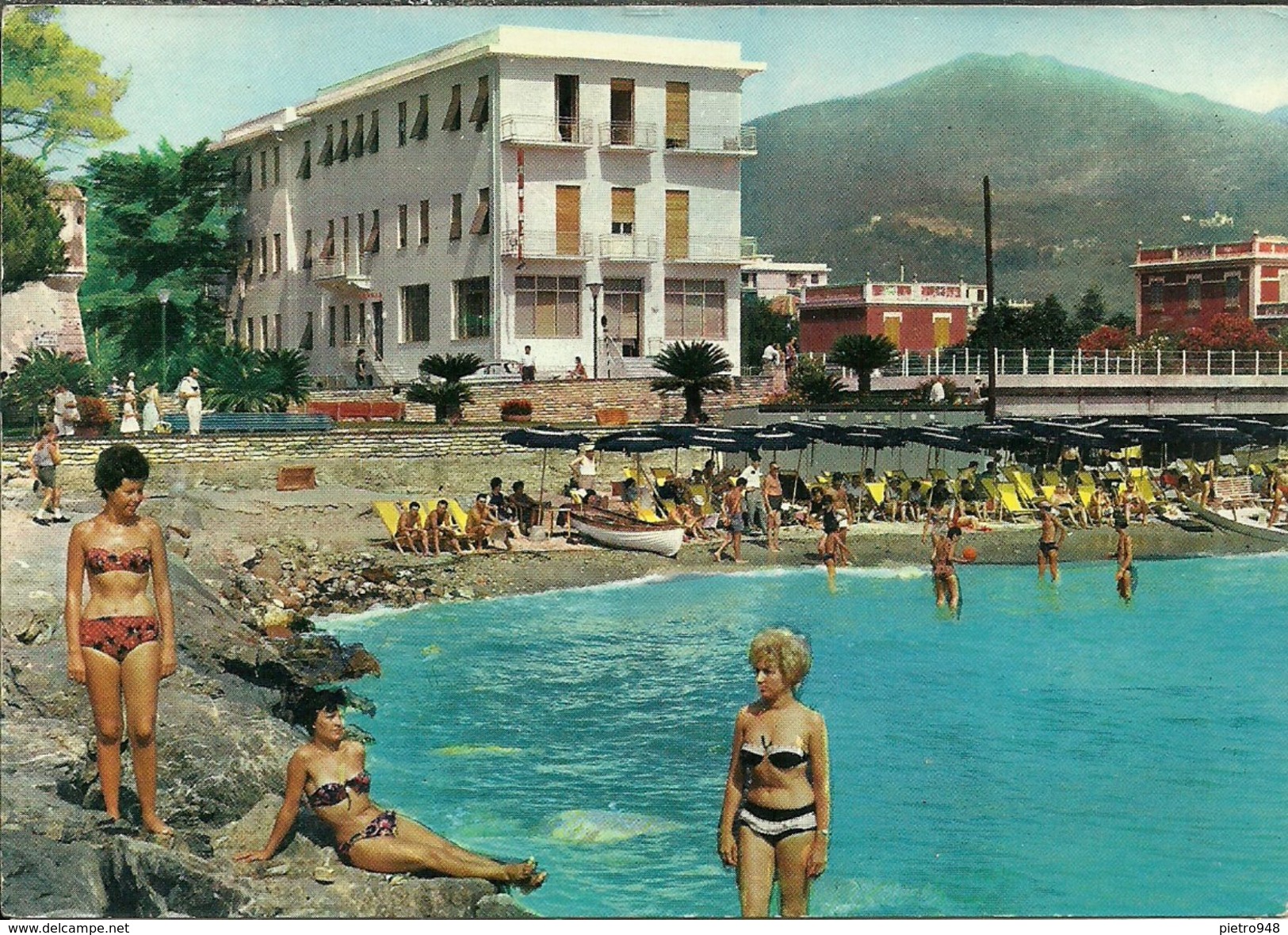 Loano (Savona, Liguria) Hotel Savoia, Spiaggia E Bagnanti Sugli Scogli, Savoia Hotel And Beach, Hotel Savoia Et Plage - Savona