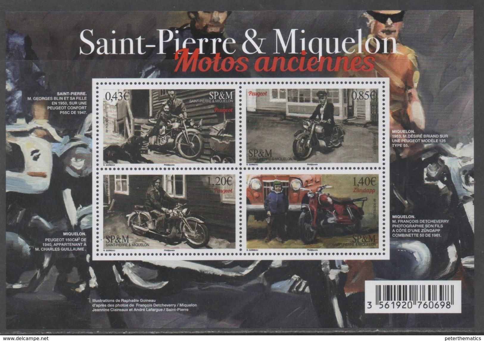 ST. PIERRE ET MIQUELON, SPM, 2017, MNH,OLD MOTORBIKES, DOGS, SHEETLET - Motorbikes