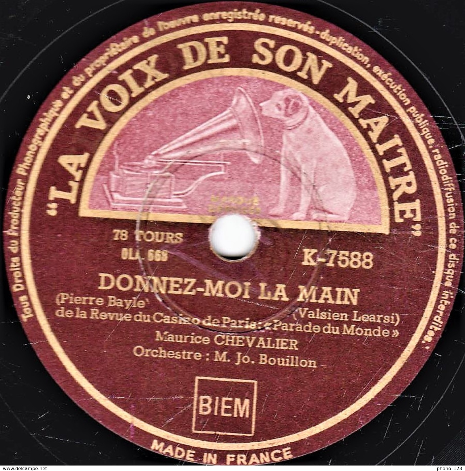 78 T - 25 Cm.  état B - Maurice CHEVALIER -  DONNEZ-MOI LA MAIN - PROSPER - 78 T - Disques Pour Gramophone