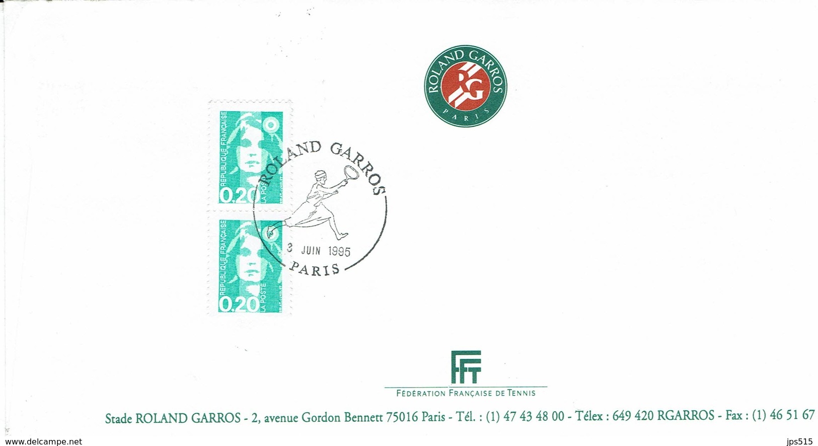 TENNIS - France - Roland Garros 1995 - Cachet Noir - Enveloppe Officiëlle Voyagé - Used - Tennis