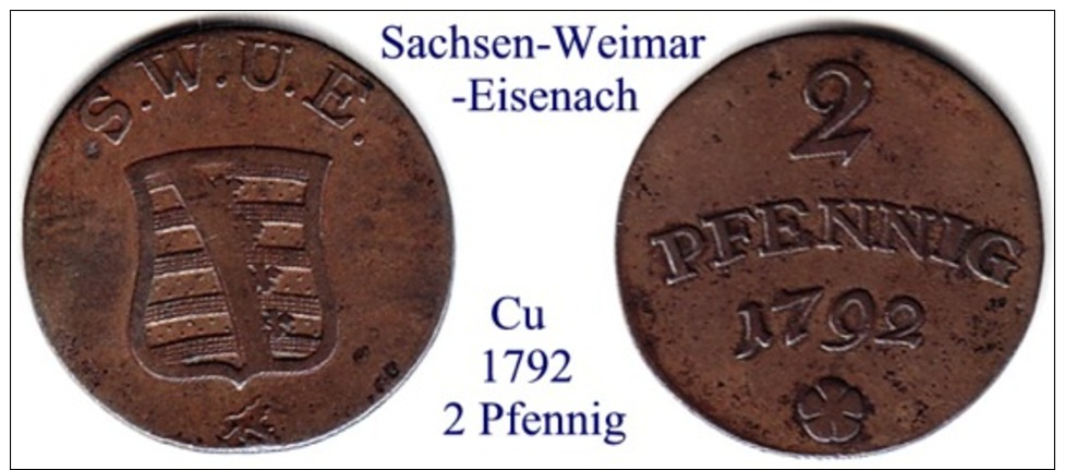 DL-1792, 2 Pfennig,  Sachsen Weimar-Eisenach - Piccole Monete & Altre Suddivisioni
