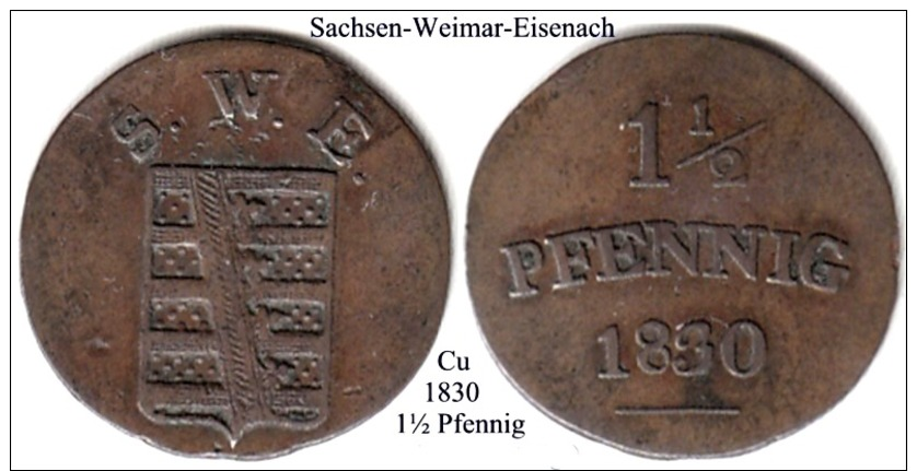 DL-1830, 1 1/2 Pfennig,  Sachsen Weimar-Eisenach - Piccole Monete & Altre Suddivisioni